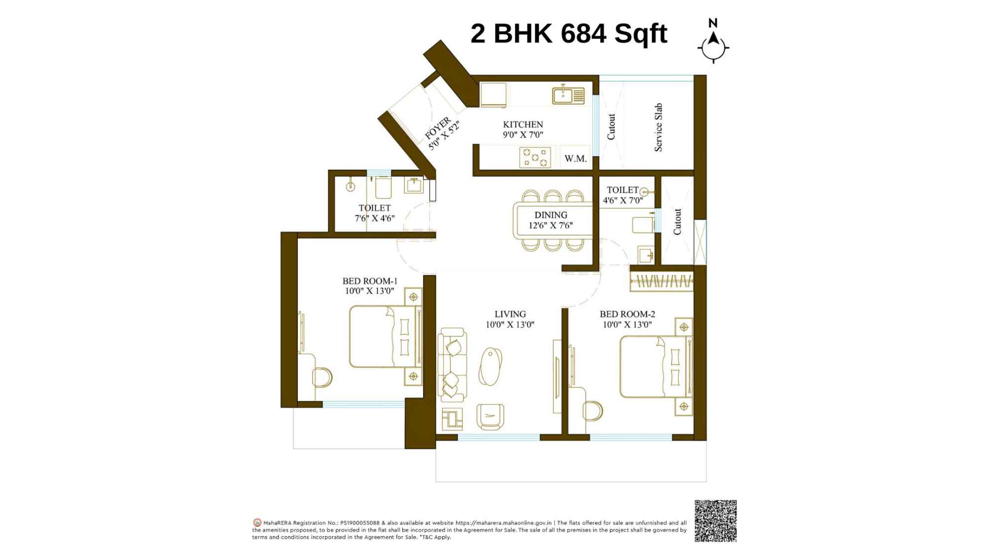 Promesa-Fremont-Floor-Plan-2-BHK-684-Sqft
