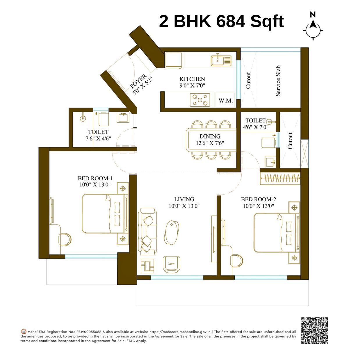 Promesa-Fremont-Floor-Plan-2-BHK-684-Sqft